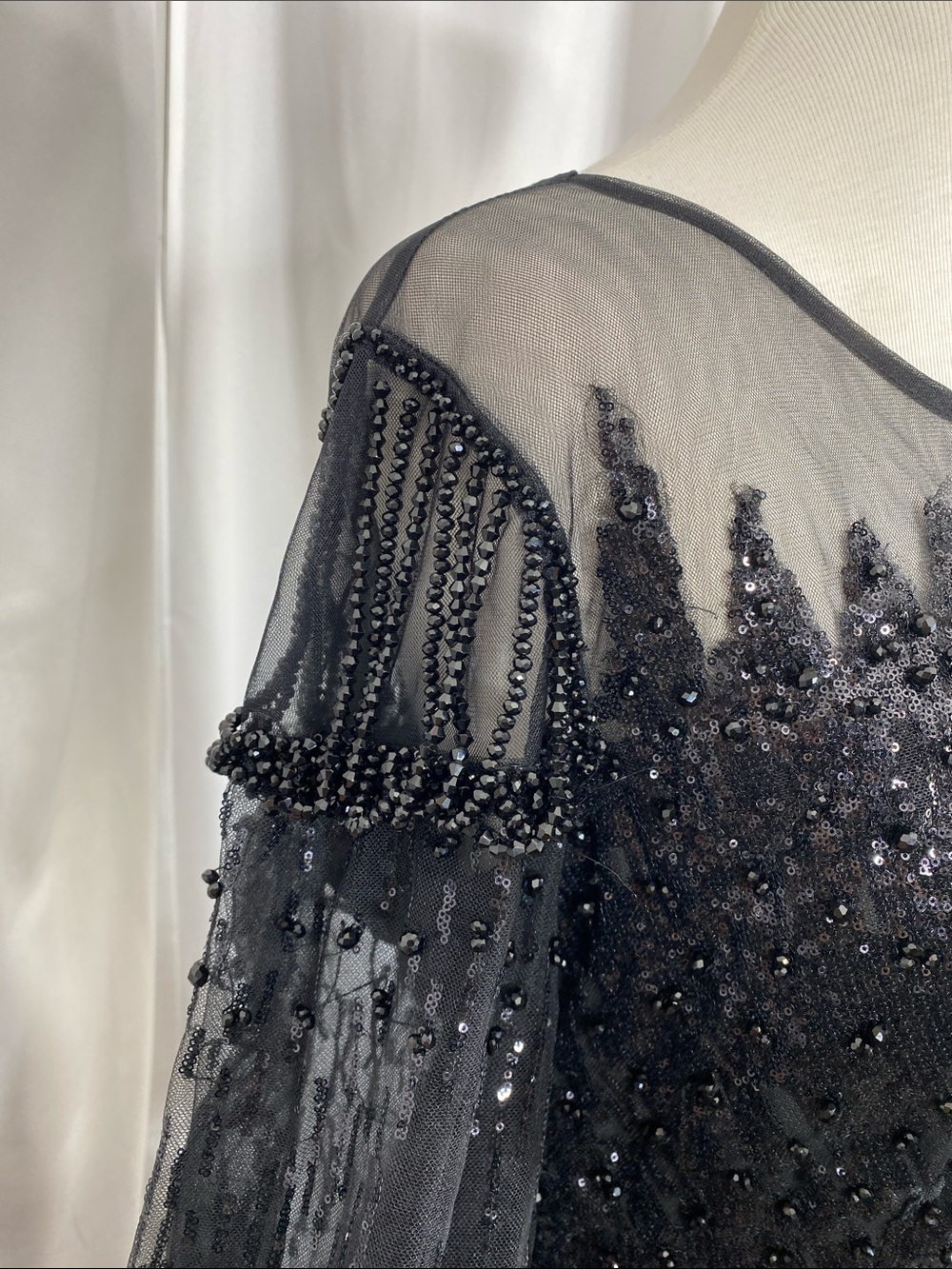 Mac Duggal Black Jewel Encrusted Illusion Long Sleeve A-line Gown Size 14 NWT - Picture 6 of 16